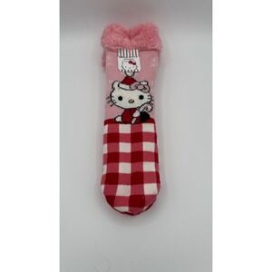 Hello Kitty‎ Slipper Socks Pink Red Buffalo Check Christmas Holiday